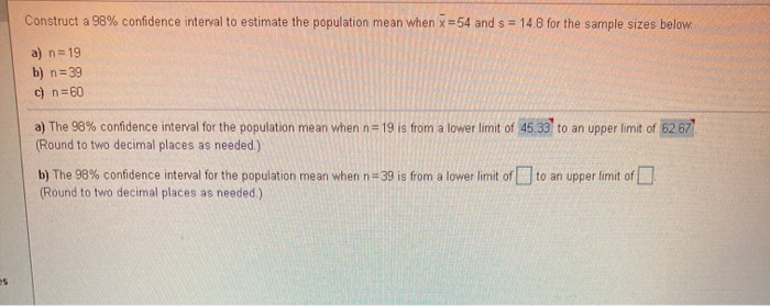 Solved Construct a 98% confidence interval to estimate the | Chegg.com