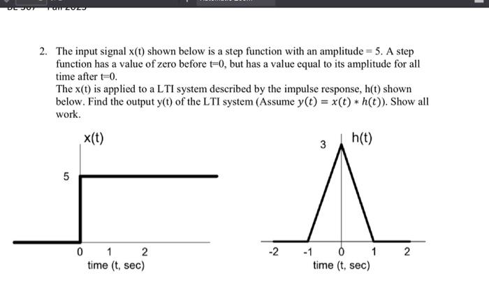 [Solved]: 2. The input signal x(t) shown below is a step fu