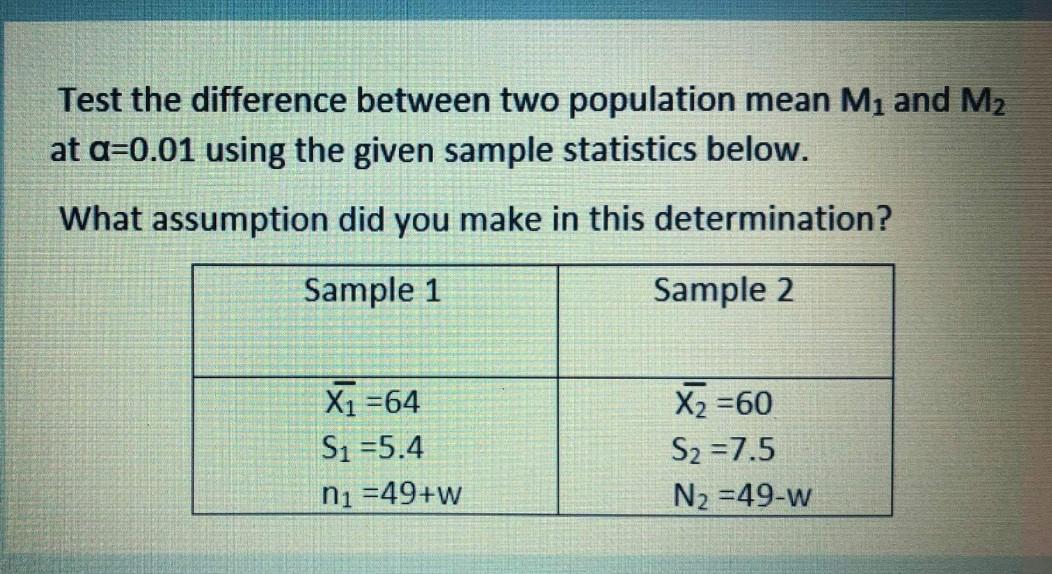 Solved Test the difference between two population mean My | Chegg.com