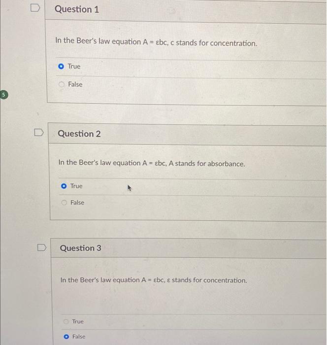 Solved In the Beer's law equation A=εbc,c stands for