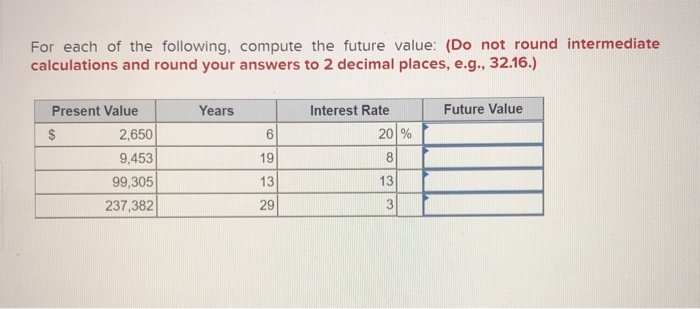 Solved For each of the following, compute the future value: | Chegg.com