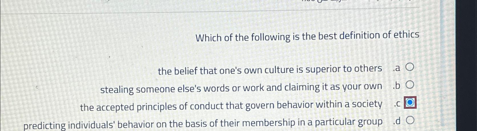 Solved Which of the following is the best definition of | Chegg.com