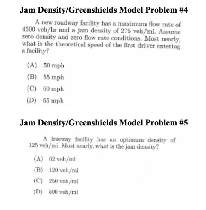 Solved Jam Density/Greenshields Model Problem \1 A 6 lane