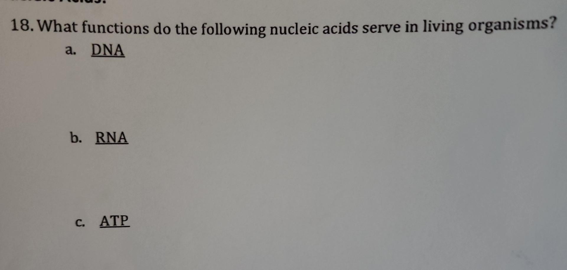 Solved What functions do the following nucleic acids serve