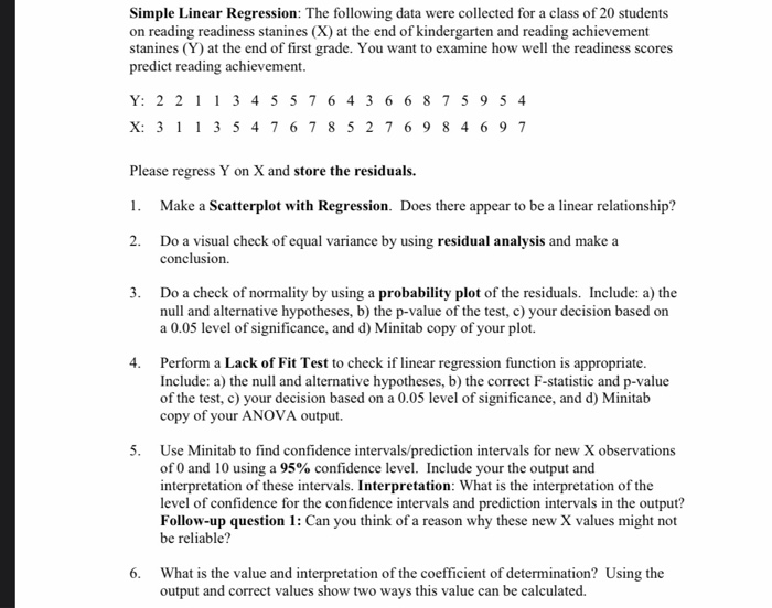 Solved Simple Linear Regression: The following data were | Chegg.com