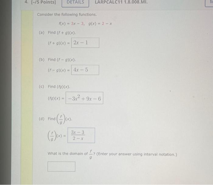 Solved Consider The Following Functions F X 3x−3 G X 2−x