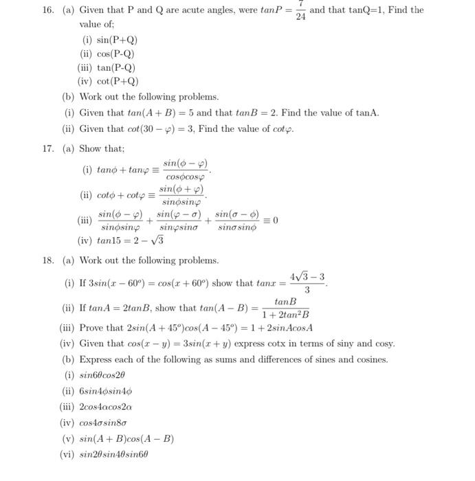 Solved (b) Solve The Following Equations, For 0≤θ≤3600; (i) | Chegg.com