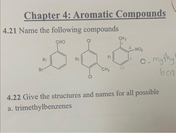 Solved Chapter 4 Aromatic Compounds 4 21 Name The Following Chegg Com   Image