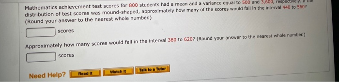 800 Math Score Solved Mathematics achievement test scores for 800 students | Chegg.com