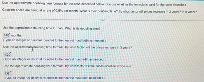 Solved Use the approximate doubling time formula for the | Chegg.com