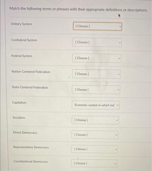 Solved Match the following terms or phrases with their | Chegg.com