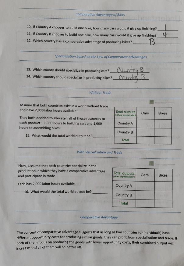 Comparative Advantage of Bikes 10. If Country A | Chegg.com