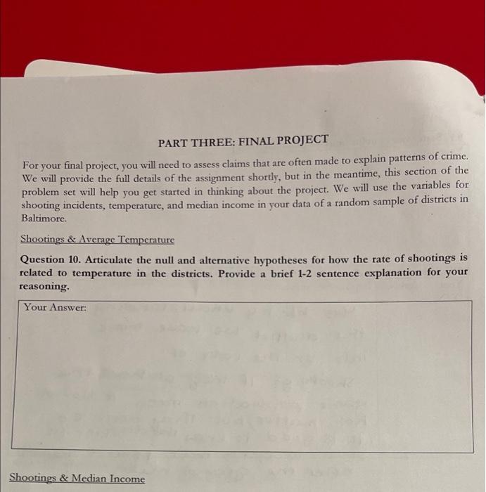 PART THREE: FINAL PROJECT For your final project, you | Chegg.com