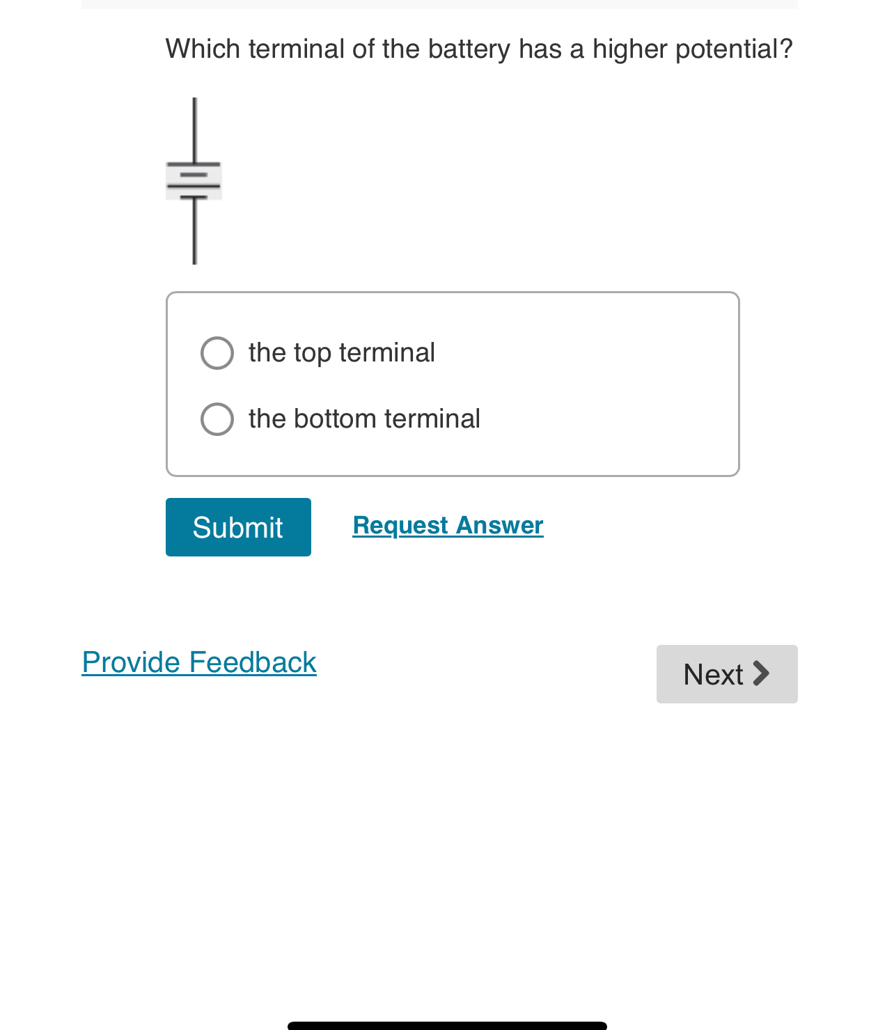 Solved Which terminal of the battery has a higher | Chegg.com