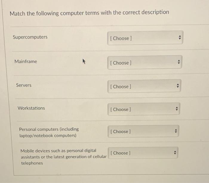Solved Match the following computer terms with the correct | Chegg.com