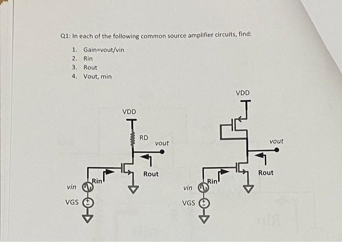 Solved Q1: In each of the following common source amplifier | Chegg.com