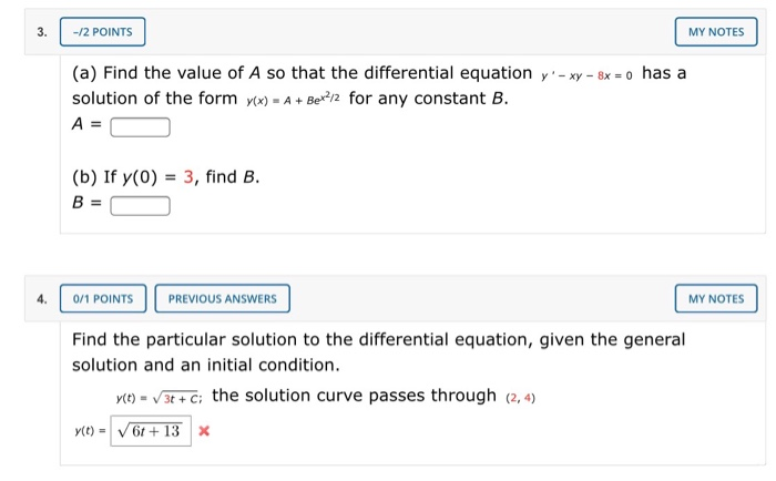 Solved 3. -/2 POINTS MY NOTES (a) Find the value of A so | Chegg.com