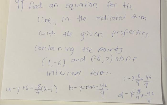 Solved 99 find an equation for the line, in the indicated | Chegg.com