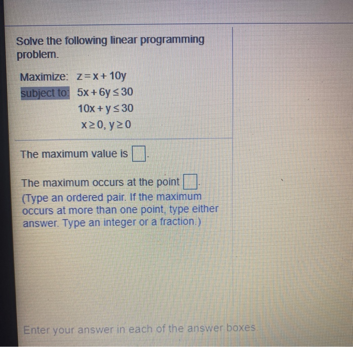 Solved Solve The Following Linear Programming Problem. | Chegg.com