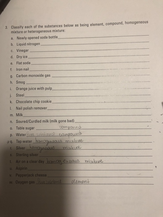 Solved 3. Classify each of the substances below as being | Chegg.com