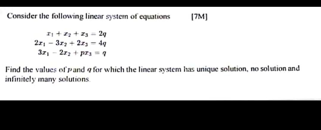 Solved Consider the following linear system of equations | Chegg.com