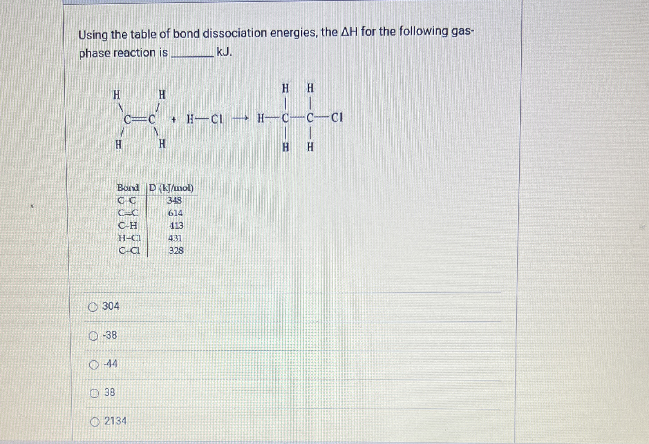 Solved Using the table of bond dissociation energies, the ΔH | Chegg.com