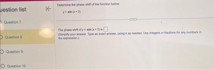 Solved Determine the phase shift of the function below. | Chegg.com