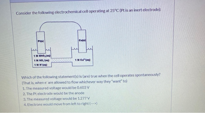 Solved Consider The Following Electrochemical Cell Operating 9055