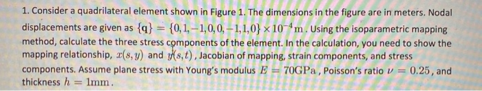 Solved 1. Consider a quadrilateral element shown in Figure | Chegg.com