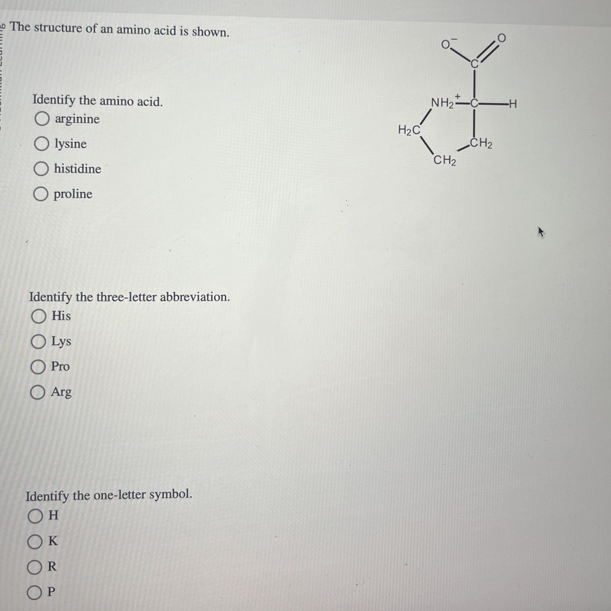 Solved The structure of an amino acid is shown.Identify the | Chegg.com