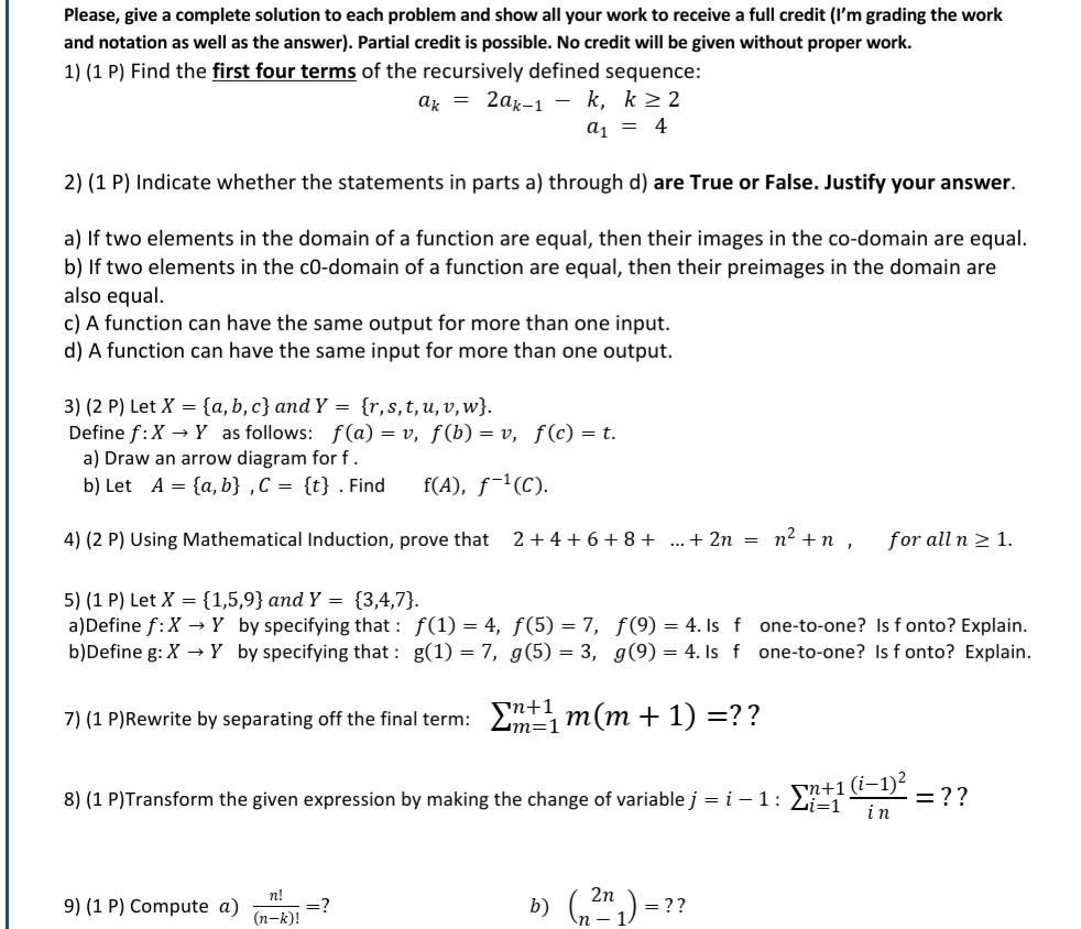 Please Give A Complete Solution To Each Problem And Chegg Com