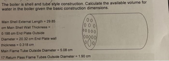 The boiler is shell and tube style construction. | Chegg.com