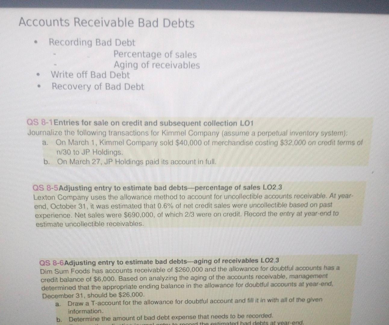 Solved Accounts Receivable Bad Debts Recording Bad Debt | Chegg.com