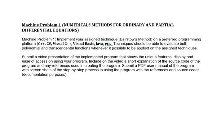 Machine Problem 1 (NUMERICALS METHODS FOR ORDINARY | Chegg.com