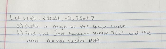 Solved Let r(t)= 2cost,−2,2sint a) sketch a graph of this | Chegg.com