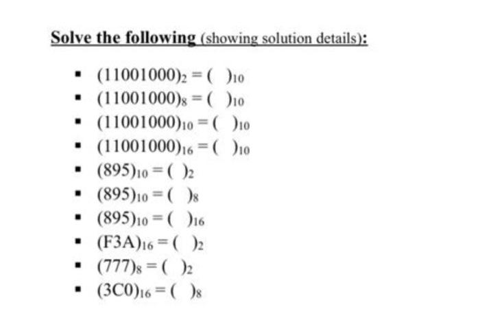 Solved Solve the following (showing solution details): - | Chegg.com
