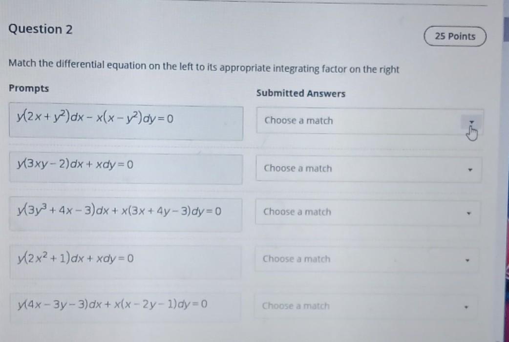 Solved Question 2 25 Points Match the differential equation | Chegg.com