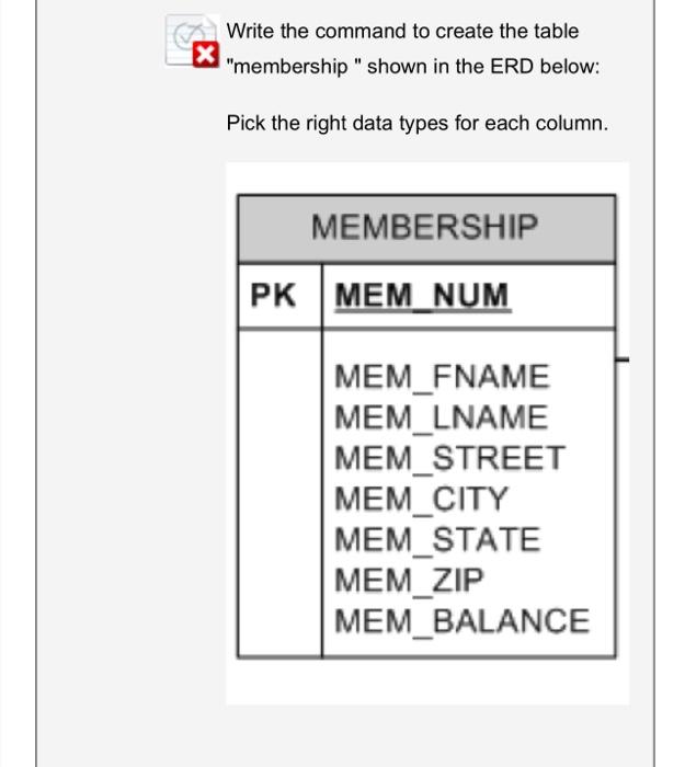 Solved Write the command to create the table "membership " | Chegg.com