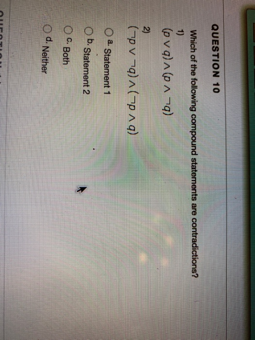 Solved QUESTION 9 Which of the following compound statements | Chegg.com