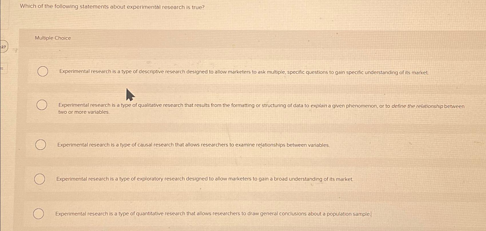 Solved Which of the following statements about experimental | Chegg.com