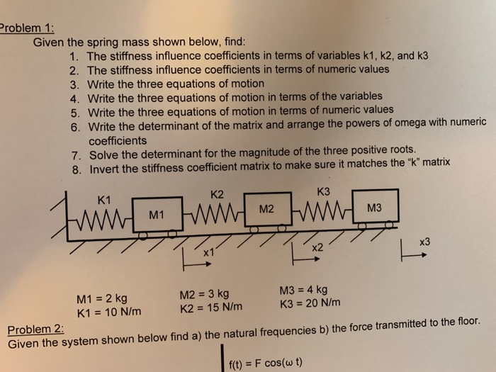 Solved Problem 1: Given the spring mass shown below, find: | Chegg.com