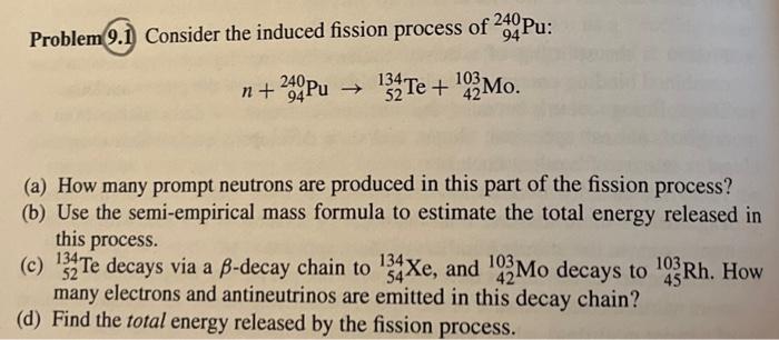 Solved Problem 9.1 Consider the induced fission process of | Chegg.com