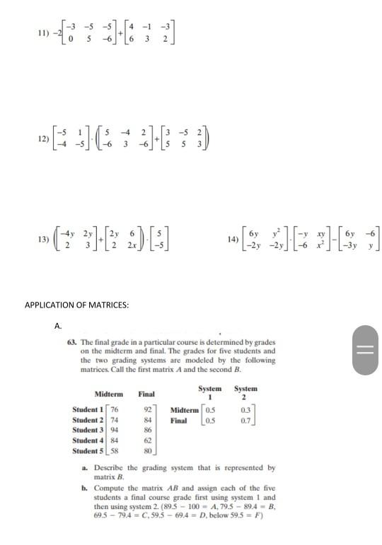 Solved ACTIVITY 1: OPERATION OF MATRICES AND ITS APPLICATION | Chegg.com