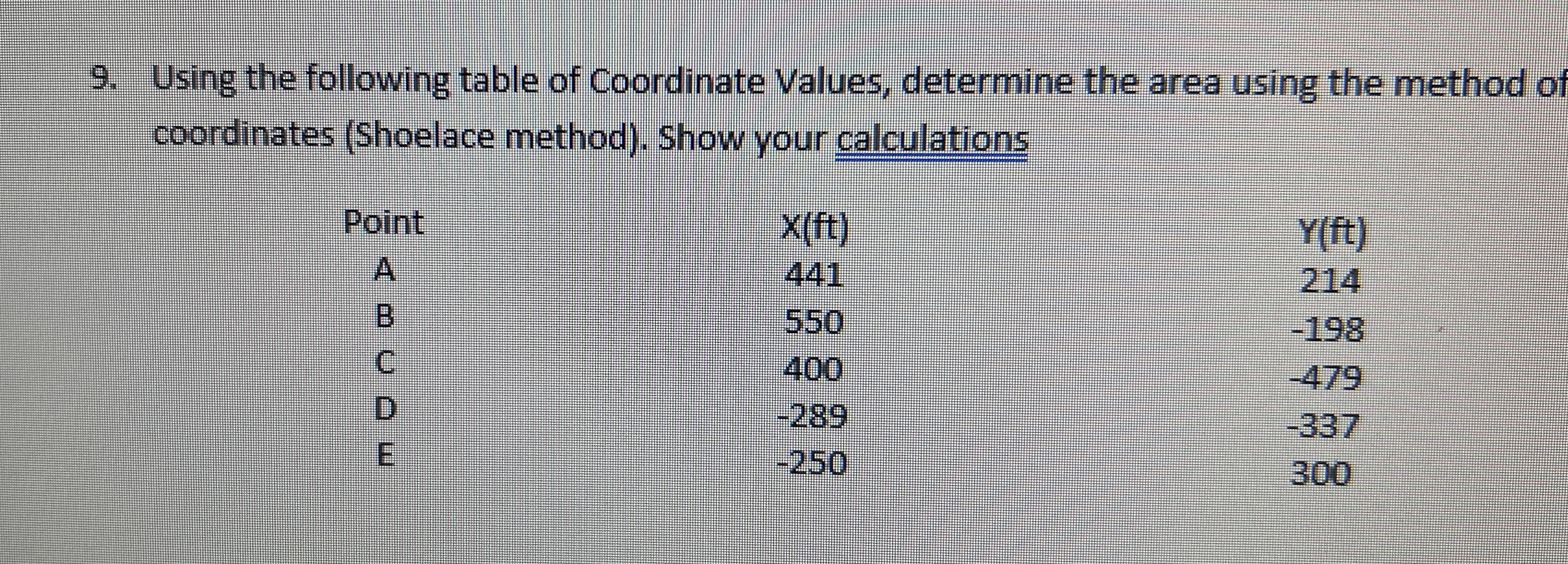 Solved Using the following table of Coordinate Values, | Chegg.com