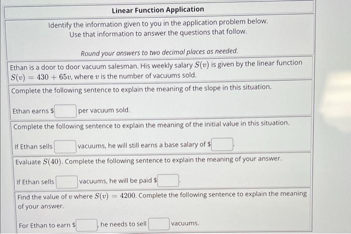 Solved Linear Function Application Identify the information | Chegg.com