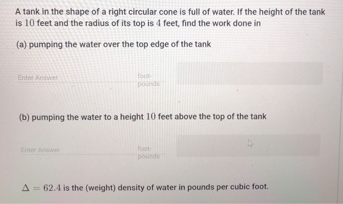 Solved A tank in the shape of a right circular cone is full | Chegg.com