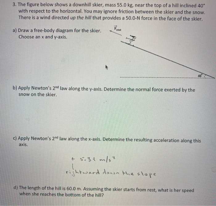 Solved 3. The figure below shows a downhill skier, mass 55.0