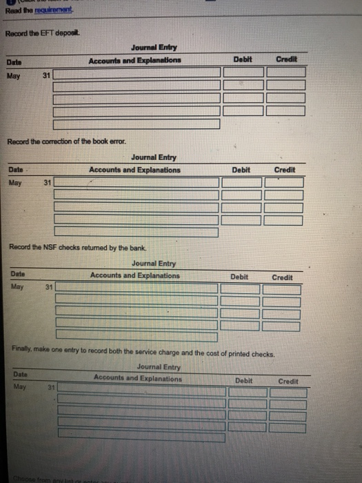 Solved Read the requirement Record the EFT deposit Journal