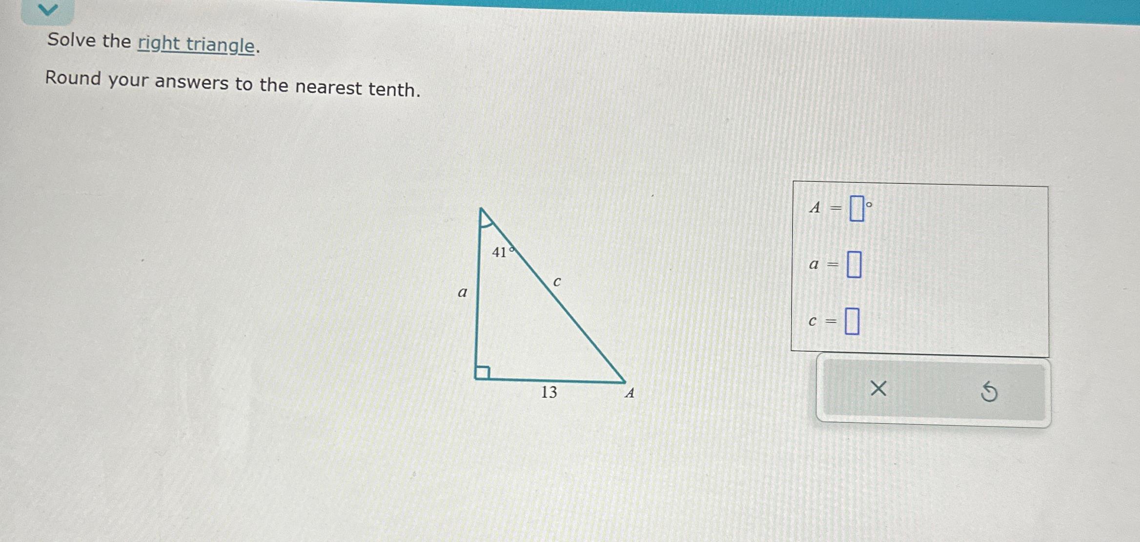 Solved Solve the right triangle.Round your answers to the | Chegg.com