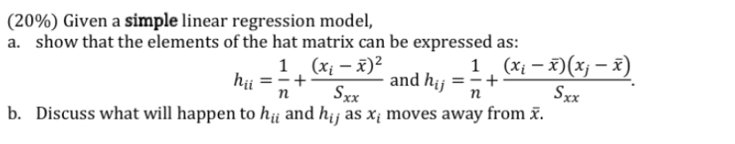 Solved (20%) ﻿Given a simple linear regression model,a. | Chegg.com